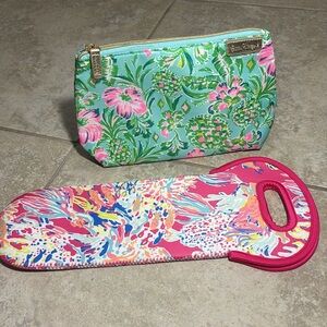 Lilly Pulitzer Coral Summer Beach Neoprene Wine Tote & Pouch Bag